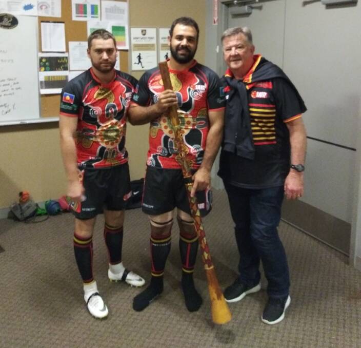 GREAT EXPERIENCE: The Bathurst trio of Aaron Williams, Peter Fitzsimmons and Peter Nugent prior to the  Indigenous Australian Invitational Rugby Team's match against the United States Military Academy.