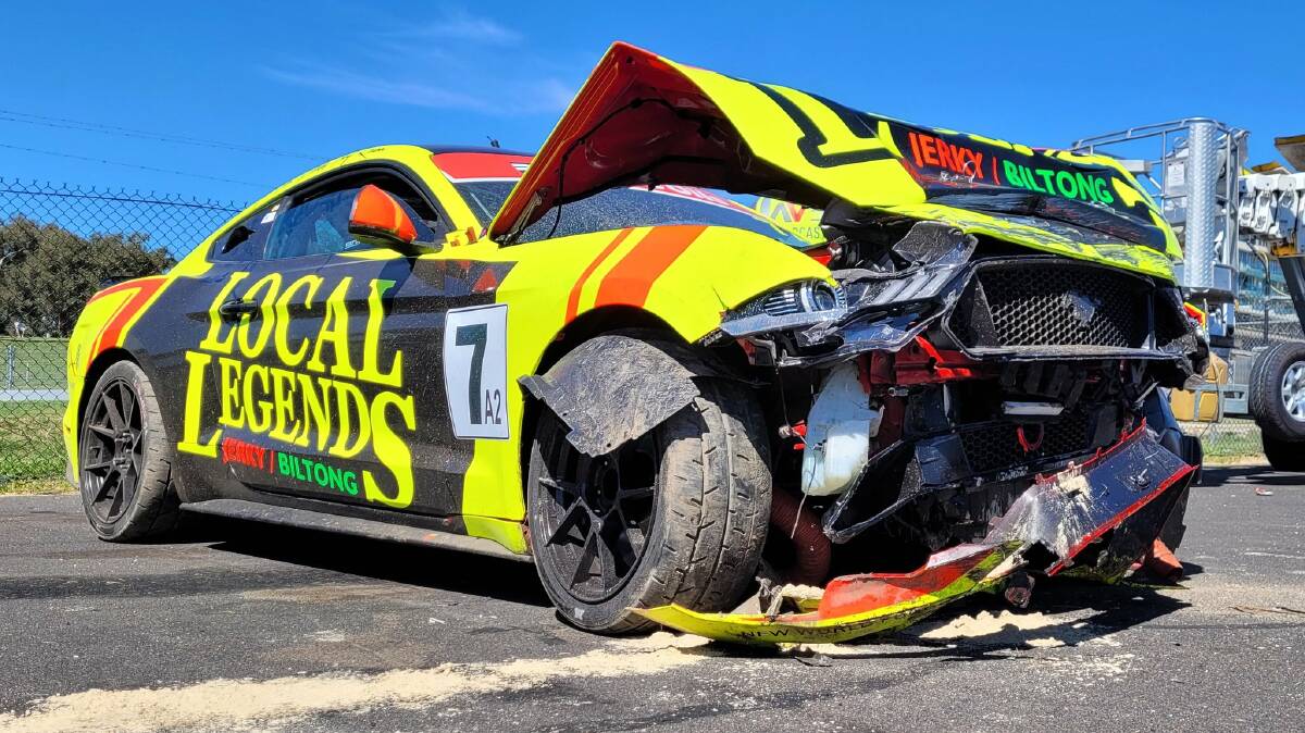 BUSTED UP: This was what remained of the #7 entry after the crash at The Chase. Photo: ALEXANDER GRANT