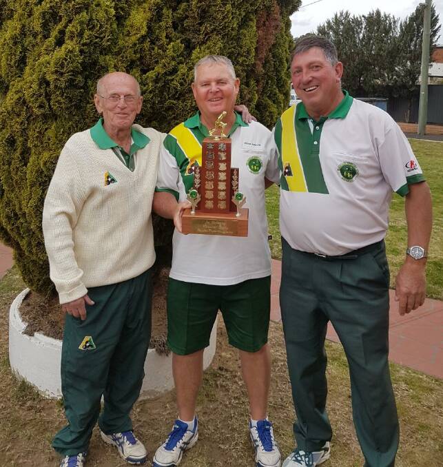 TOP TRIO: Kerry Connors, Peter Naylor and Mick McDonald were the winners of the Majellan triples. Photo: CONTRIBUTED