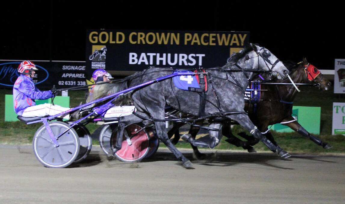 MORE OF THIS: Warra Downs (right) is out to replicate her debut run. Photo: BATHURST HARNESS RACING CLUB
