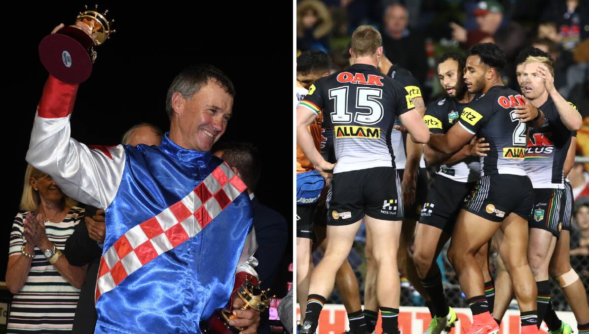 DATE DRAMA: Bernie Hewitt after his Gold Crown win and Penrith Panthers celebrate a try. Photos: CHRIS SEABROOK/PHIL BLATCH