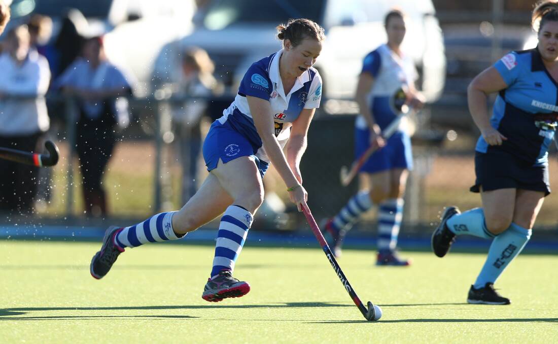 FIRST PLACE: Sarah Watterson and St Pat's are favourites to make it a women's Premier League Hockey minor premiership this Saturday. Photo: PHIL BLATCH