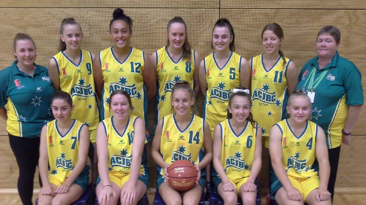 RUNNER-UP: Bathurst's Sara Matthews (back, second from right) with her Australian Country Junior Basketball Cup side. Photo: FACEBOOK