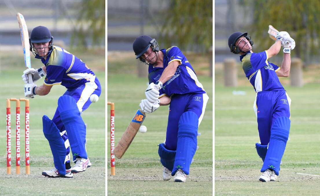 BYE BALL: St Pat's Old Boys' Ben Cant pummels one of his 15 boundaries during Saturday's game against CYMS. Cant hit 94 runs as the Saints leapt Orange City to become the new BOIDC leaders. Photos: CHRIS SEABROOK