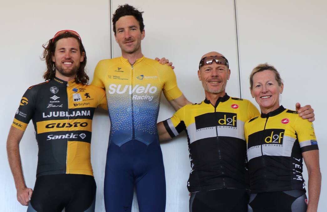 TOP FOUR: Tim Guy (second), Simon Hickey (winner), Dennis Martin (third) and Jodie Martin (fourth) on the Rockley Cup podium.