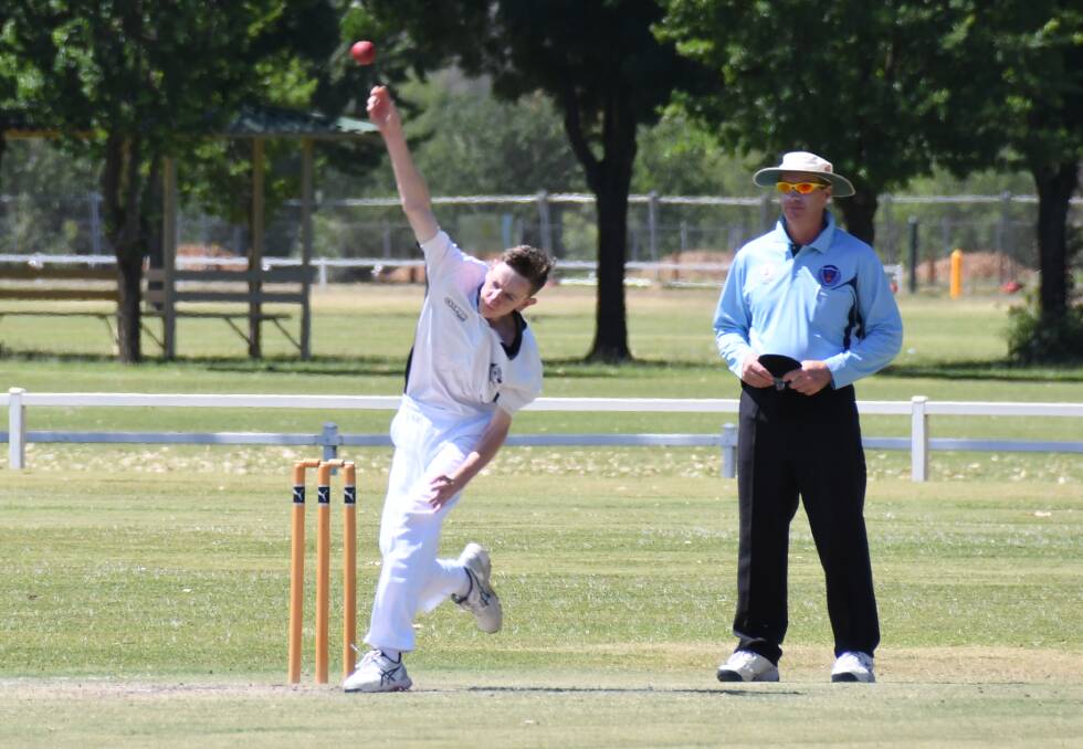LAUNCH: Bathurst bowler Jacob Ryan steams in for Mitchell in their closely fought game with Macquarie. Photo: AMY MCINTYRE
