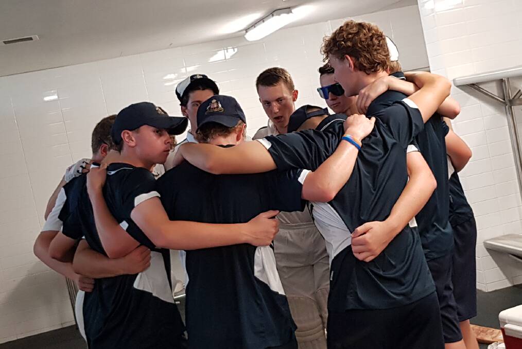 KEEN: The Saint Stanislaus' College 1st XI fire up prior to last season's ISA Cricket division one grand final. Photo: CONTRIBUTED