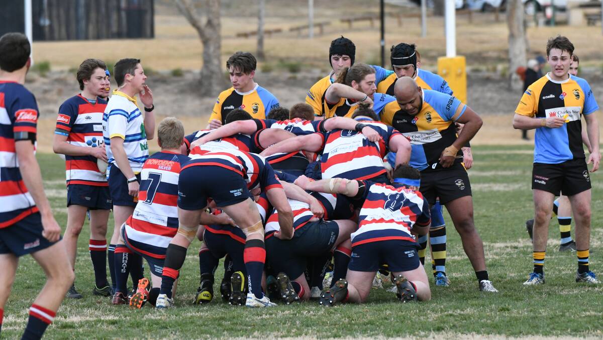 KEY AREA: CSU's scrums will be a focal point at training in the lead up to this Saturday's New Holland Agriculture Cup grand final. CSU will be under the pump in that area against the Narromine Gorillas. Photo: CHRIS SEABROOK