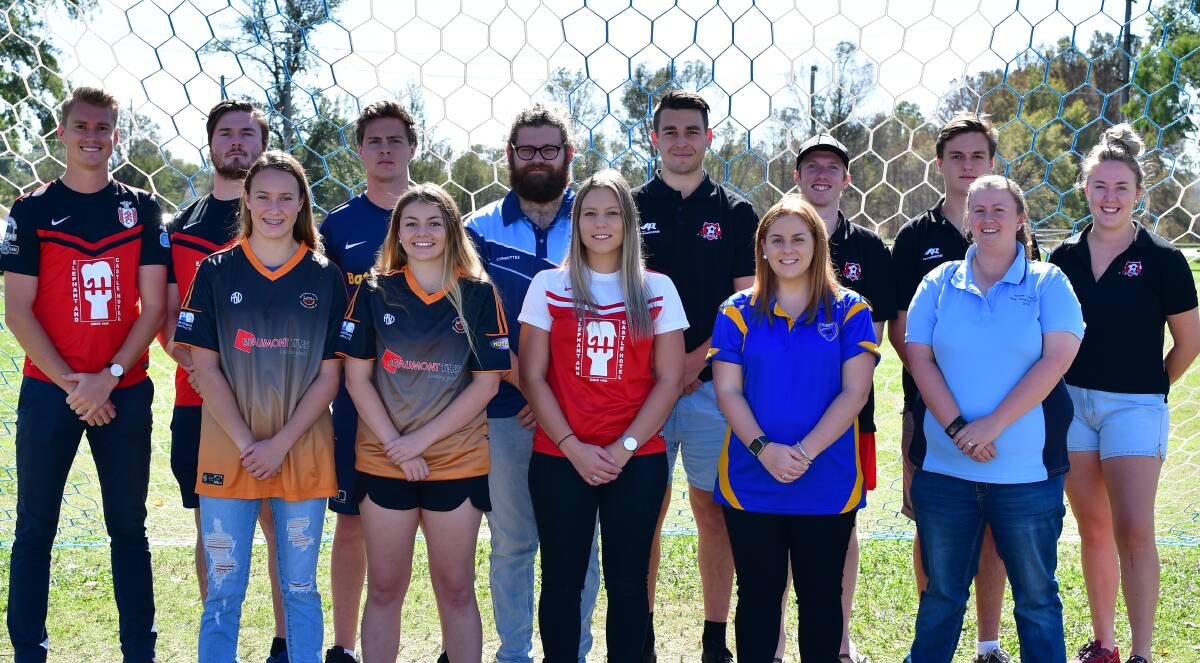 NEW SEASON ARRIVES: Representatives from all six Bathurst District Football Premier League clubs, Panorama FC, Abercrombie FC, Collegians, Eglinton, CSU and Macquarie. Play gets underway from this Sunday. Photo: ALEXANDER GRANT