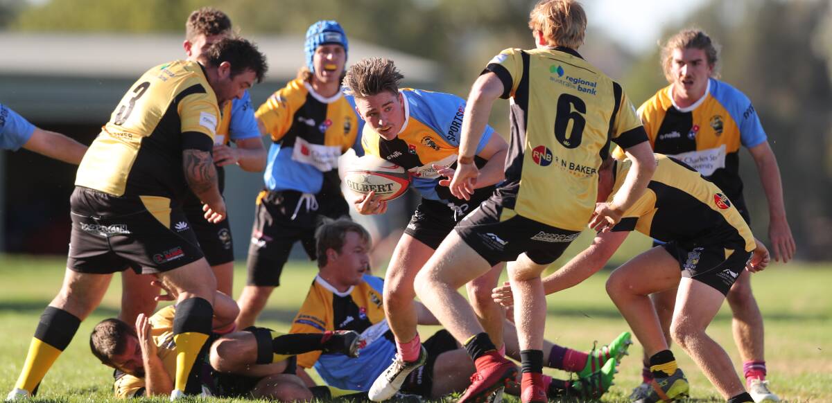 ON A ROLL: Aiden Kennelly takes the ball up for CSU in their win against the Dubbo Rhinos. CSU have seen off every opponent in New Holland Agriculture Cup this season to date. Photo: PHIL BLATCH