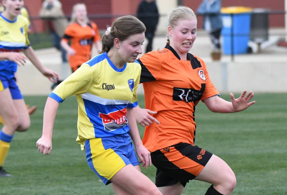 GOT IT: Tayla Slattery, pictured in Eglinton's round one clash of the Bathurst District Football women's premier league season, scored the opening goal in Sunday's 2-1 win over Macquarie. Photo: CHRIS SEABROOK