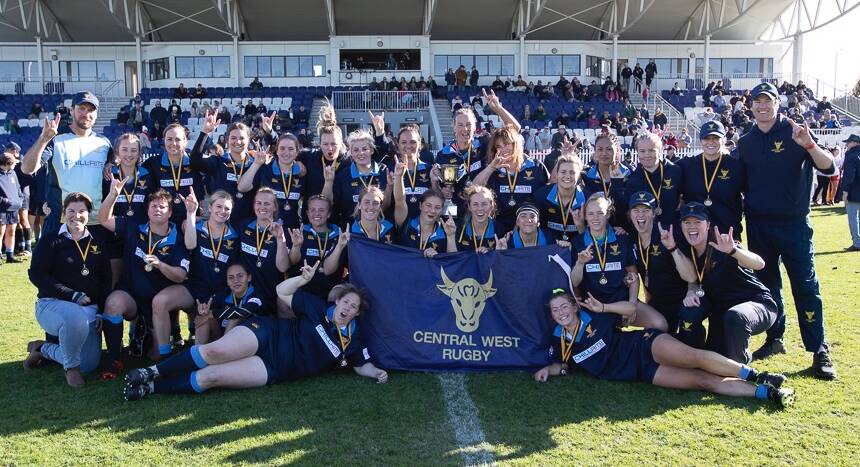 DONE IT AGAIN: The Central West Blue Bullettes won their third successive Thomson Cup following a 23-0 grand final win over Central North. Photo: NSW COUNTRY RUGBY UNION
