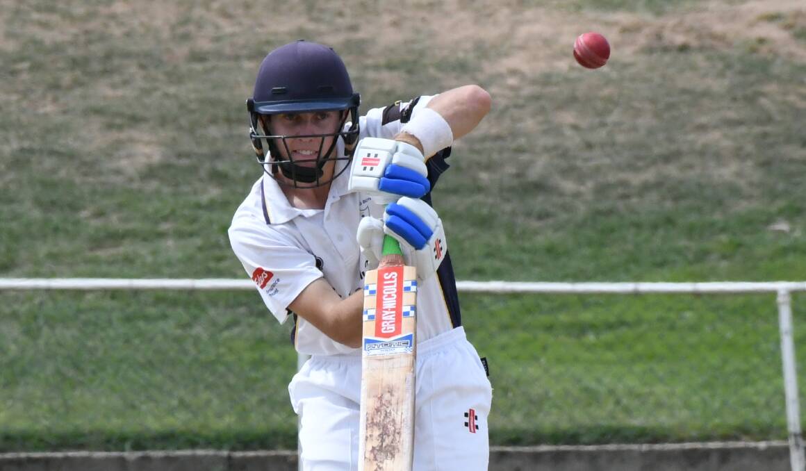 HUNDERED: Bailey Brien plays back down the ground on his way to a century against Centennials Bulls on Saturday. Photo: CHRIS SEABROOK