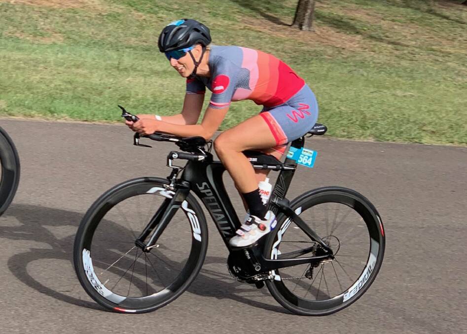 BIKE LEG: Peta Cutler in action during Sunday's Ironman 70.3 Western Sydney. Photo: CONTRIBUTED