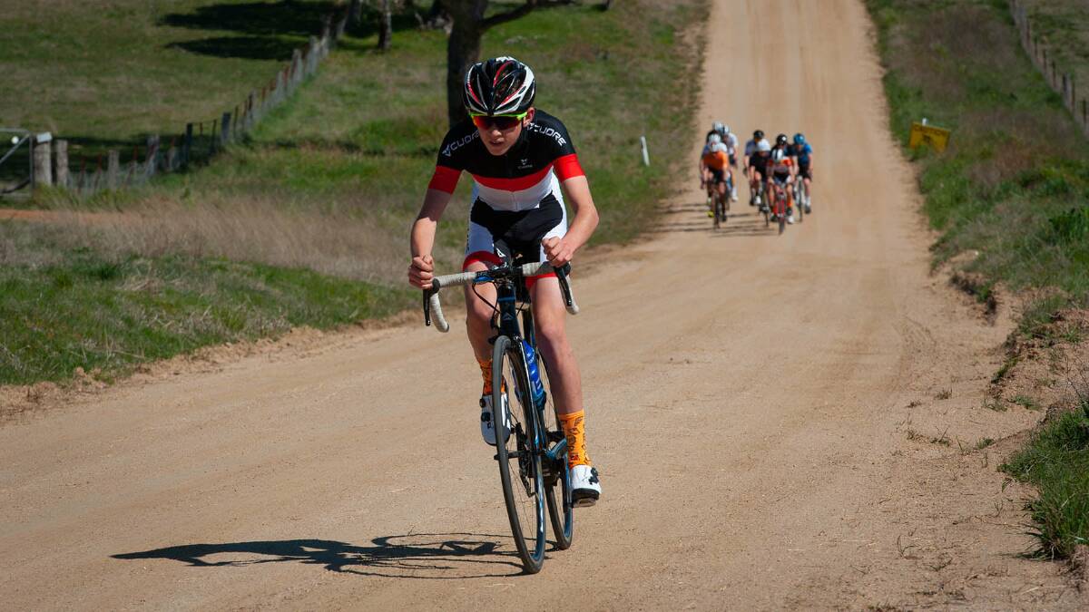 BYE: Cadel Lovett leaves the B grade field in his wake during the Bathurst Cycling Club's Hurt on the Dirt event. Photo: BATHURST CYCLING CLUB