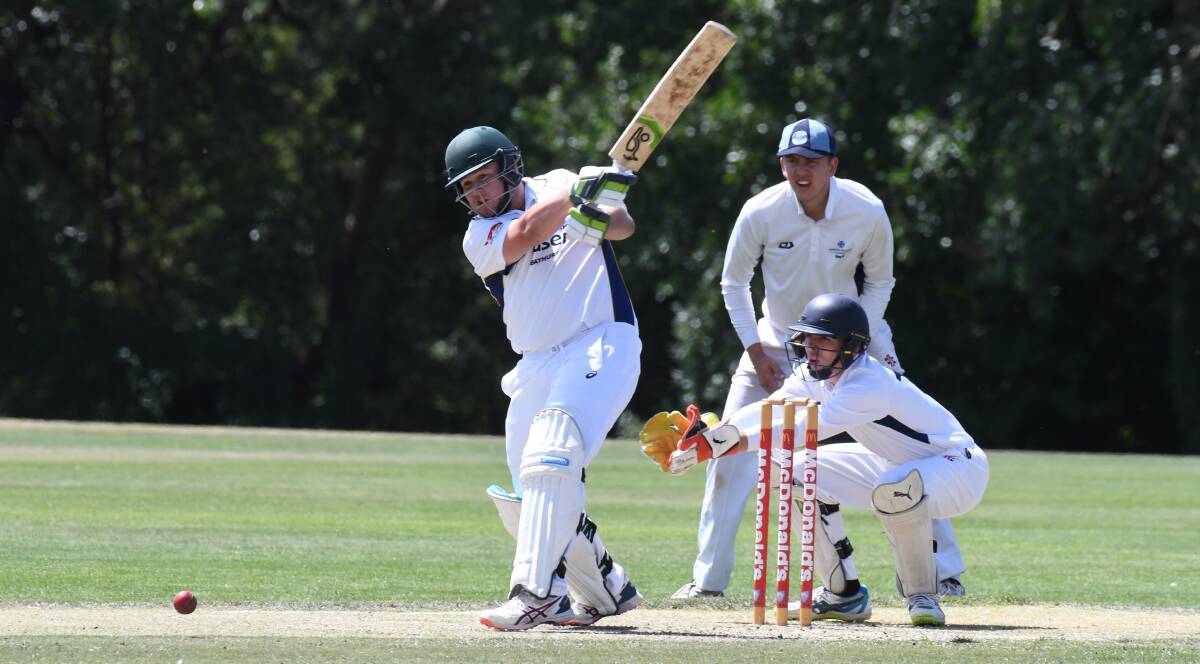 BACK DOWN THE GROUND: Andrew Brown scored an unbeaten 73 to take St Pat's Old Boys to a comfortable win over Kinross in the second day of their Bathurst Orange Inter District Cricket game. Photo: CARLA FREEDMAN