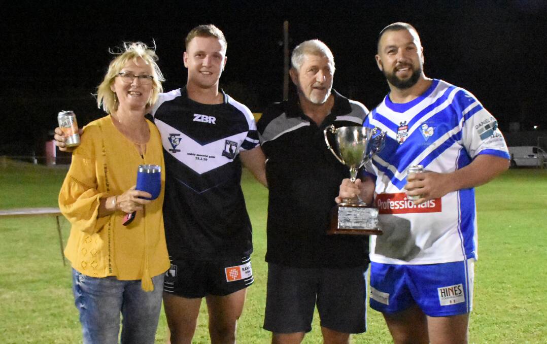 GREAT GAME: Kathy and Mark Collits congratulate captains Nick Greenhalgh and Zac Merritt. Photo: RENEE POWELL