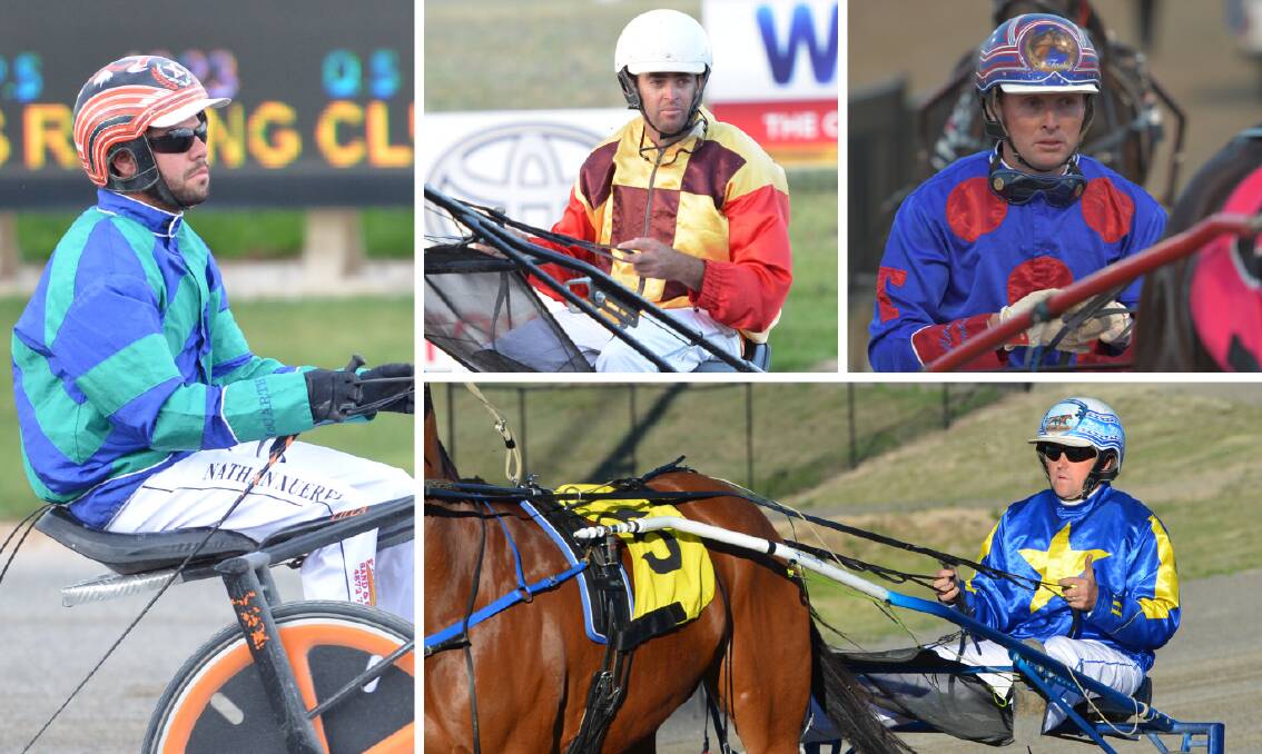 DRIVEN TO WIN: (Clockwise from left) Nathan Xuereb, Nathan Hoy, Nathan Turnbull and Trent Rue will be among the drivers taking part in Wednesday night's Soldier's Saddle Heats at Bathurst Paceway.