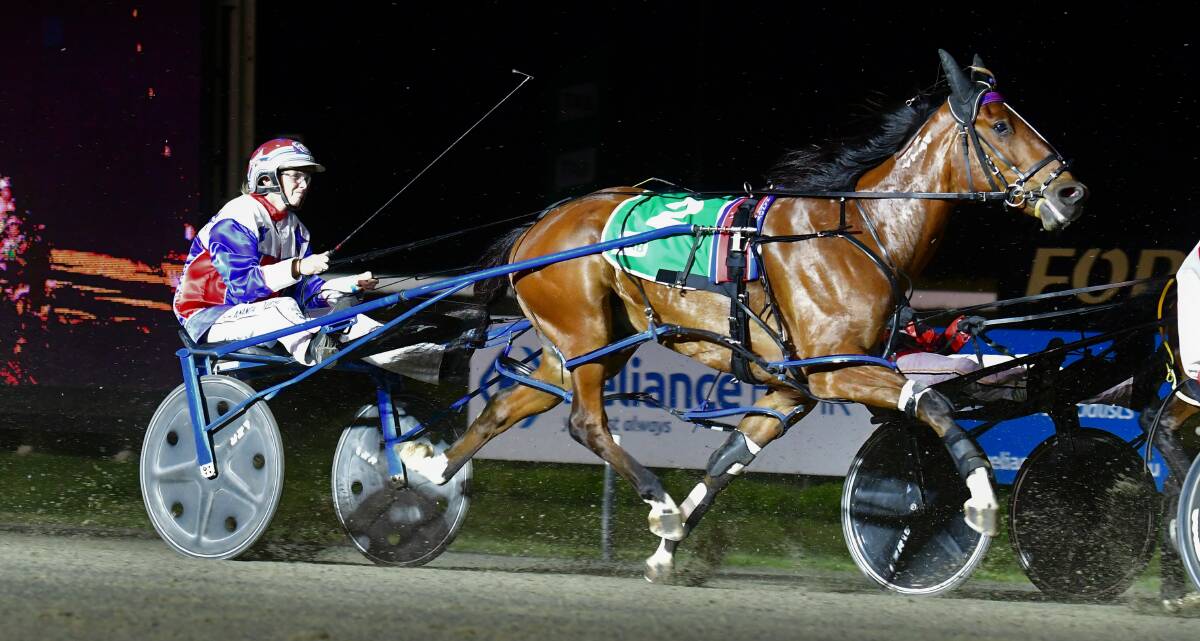 HUNTING FOR FINALS SPOT: Bundoran in action during Wednesday night's Inter Dominion Pacing Championship heats at Bathurst. Photo: ALEXANDER GRANT