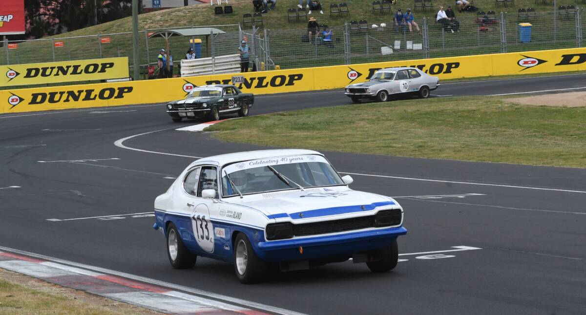CROSSING THE LINE: Quentin Bland in his Ford Capri at Mount Panorama. Photo: CHRIS SEABROOK