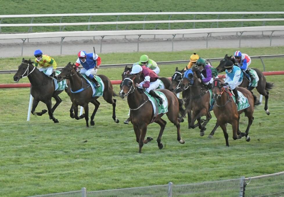 HIGHWAY BOUND: Whatsin (green cap, third from right) will look to replicate her big performance in The Panorama during this Saturday's Highway Handicap at Royal Randwick on Spring Champion Stakes Day. Photo: CHRIS SEABROOK