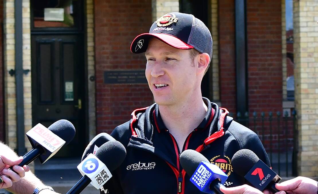 David Reynolds talks to the media during Wednesday's festivities at Anzac Parade. Photo: ALEXANDER GRANT