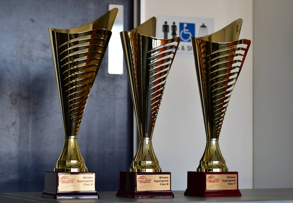 THE PRIZES: Trophies were on offer for class winners at the end of Thursday's Supersprint sessions at Mount Panorama. Photo: ALEXANDER GRANT