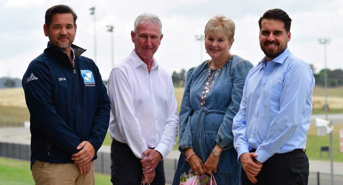 NSW Harness Racing CEO Peter Buckman (left) and incoming Bathurst Harness Racing CEO Brendan Micallef (right) with outgoing Bathurst Harness Racing CEO and marketing manager respectively, Danny Dwyer and Marianne Donnelly. Picture by Alexander Grant. 