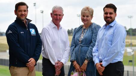 NSW Harness Racing CEO Peter Buckman (left) and incoming Bathurst Harness Racing CEO Brendan Micallef (right) with outgoing Bathurst Harness Racing CEO and marketing manager respectively, Danny Dwyer and Marianne Donnelly. Picture by Alexander Grant. 