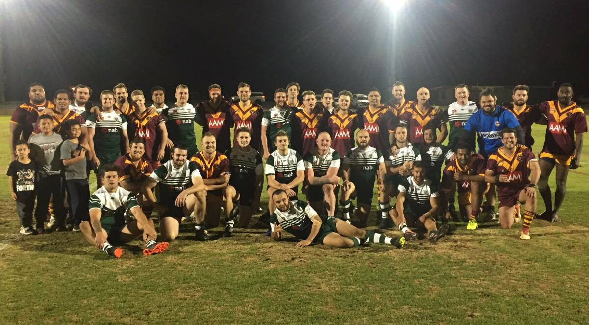 COME TOGETHER: The Western Rams and Riverina players together after Saturday night's hit-out at West Wyalong. Photo: WESTERN RAMS