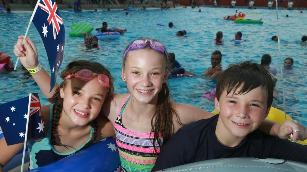 COOL FUN: Emme, 12, Elle, 10, and David Wardle, 9, enjoyed the activities at Bathurst Aquatic Centre on Australia Day last year. Photo: PHIL BLATCH