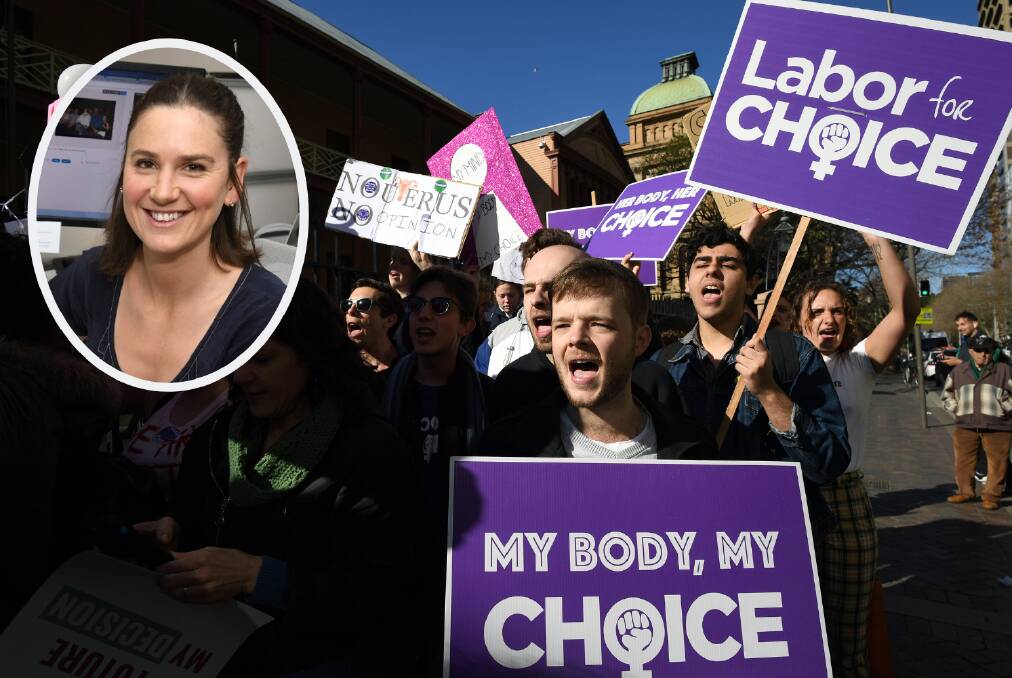 MY RIGHT: Protesters take to the streets to lend their support to the motion to change NSW's abortion laws. INSET: Journalist Alex Crowe.
