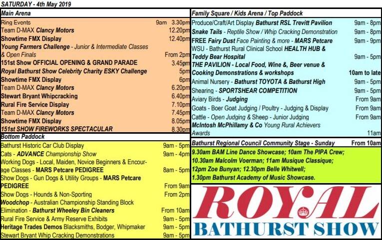 Saturday's Royal Bathurst Show schedule. 