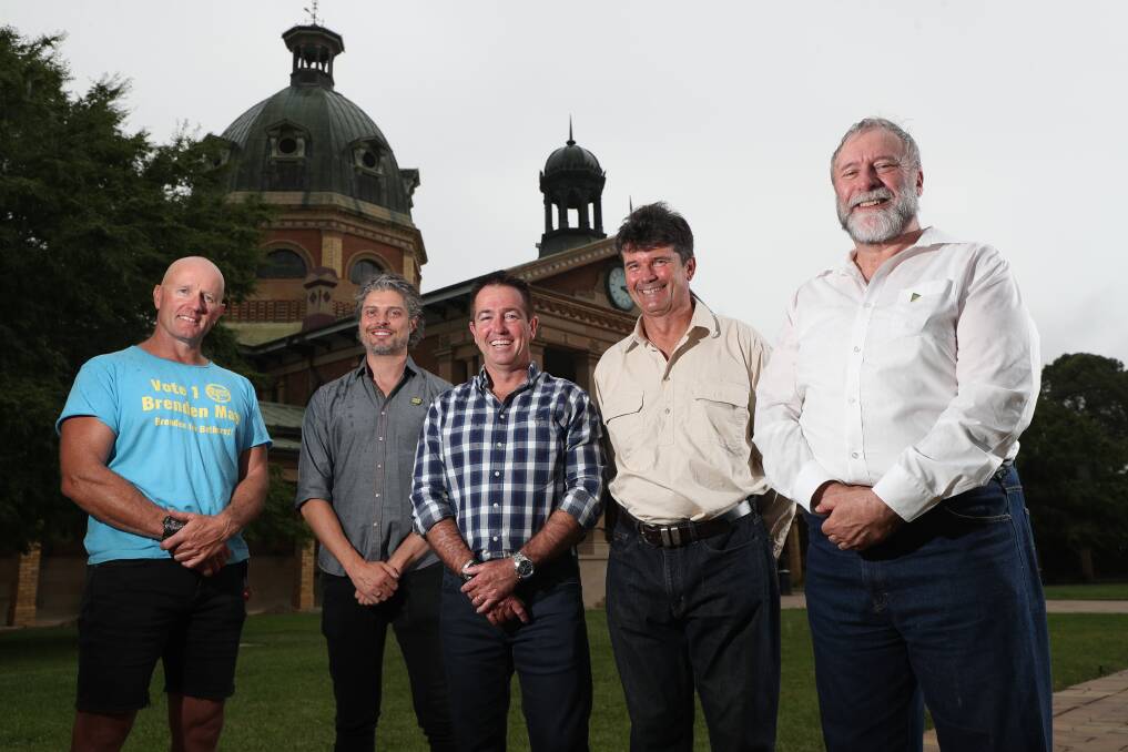 YOUR CHOICES: Candidates Brenden May, Tim Hansen, Paul Toole, Michael Begg, David Harvey and Beau Riley (absent) are up for election in Bathurst. Photo: PHIL BLATCH