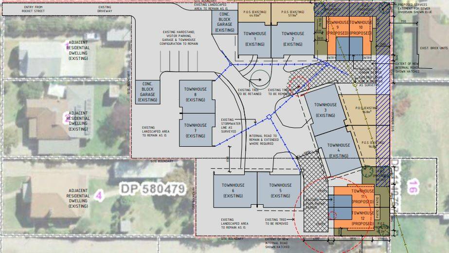 This drawing shows the location of the four new units, which are marked in orange. 