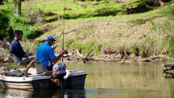 Following The Flow producer Jed Coppa and Norm Wilson fishing on the Macquarie River just upstream of Wellington. Photo: SUPPLIED