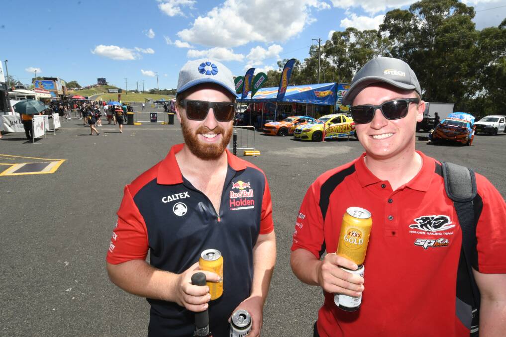 LOCALS: Jack Rumball and Jordan Rice, both from Bathurst, were heading down to Murray's Corner to watch the action. Photo: CHRIS SEABROOK