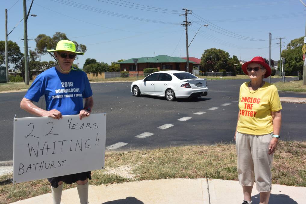 CAMPAIGNERS: Kent and Dianne McNab pictured at the intersection earlier this year. They continue to ask Bathurst Regional Council for updates on the project. 011719rcmsl1