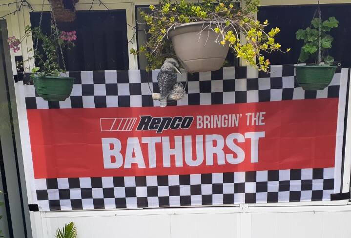 RACE READY: Graeme and Carol Dobbie have decorated their house in Shoal Bay in anticipation of the Bathurst 1000 on Sunday. Photo: SUPPLIED