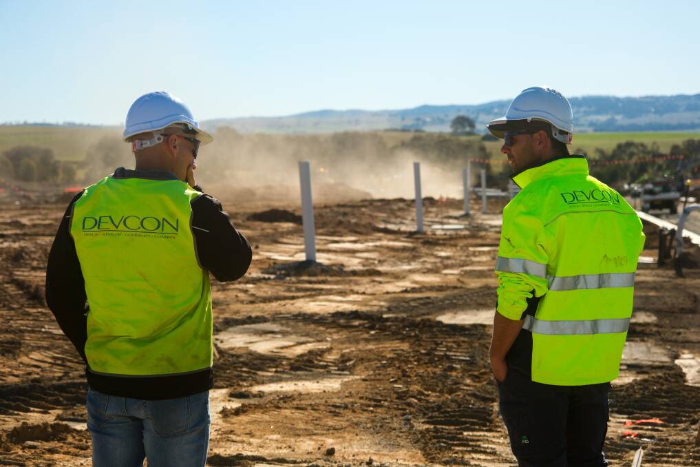 Devcon Civil project manager Trent Davies and site supervisor Chris Lincoln looking out across the Windy 1100 subdivision. Picture by James Arrow