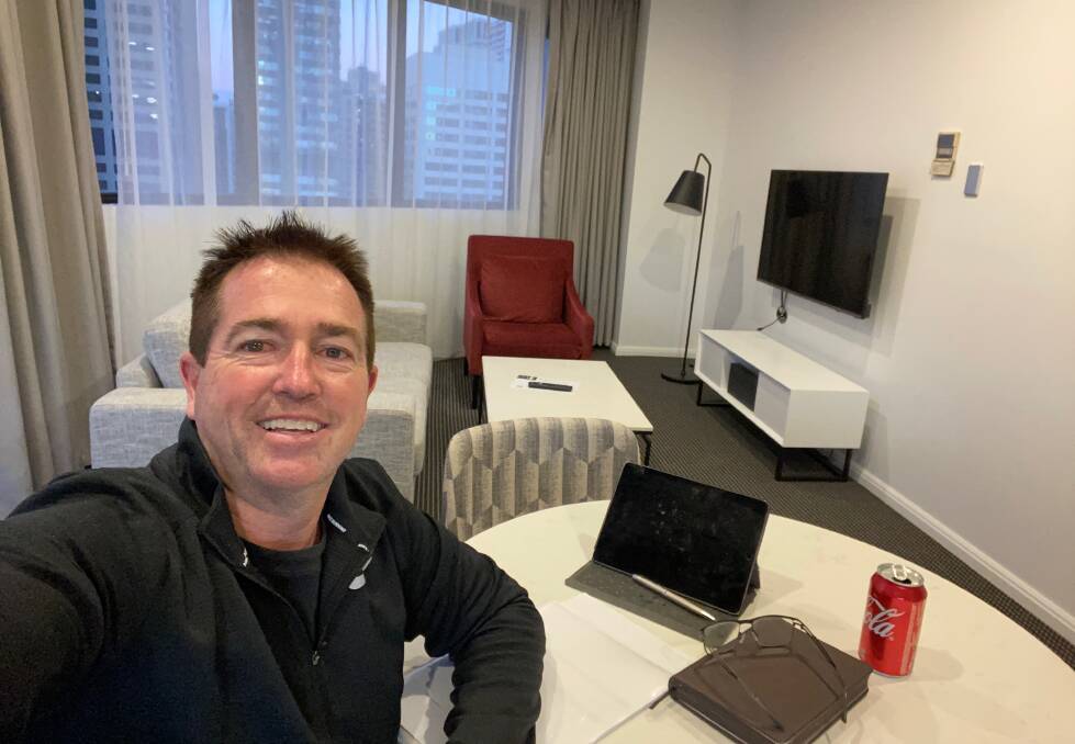 NEW DIGS: Member for Bathurst Paul Toole in his hotel room in Sydney, where he will isolate for two weeks. Photo: SUPPLIED 