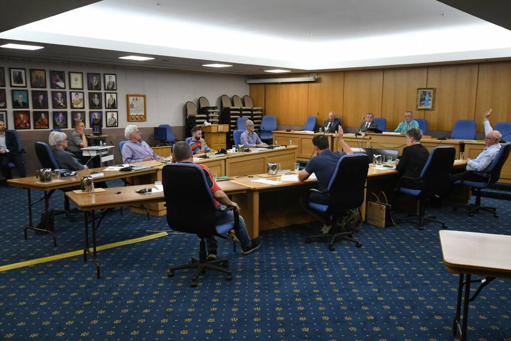 FILE PHOTO: Bathurst Regional Council's nine elected councillors in the chamber. Photo: CHRIS SEABROOK 