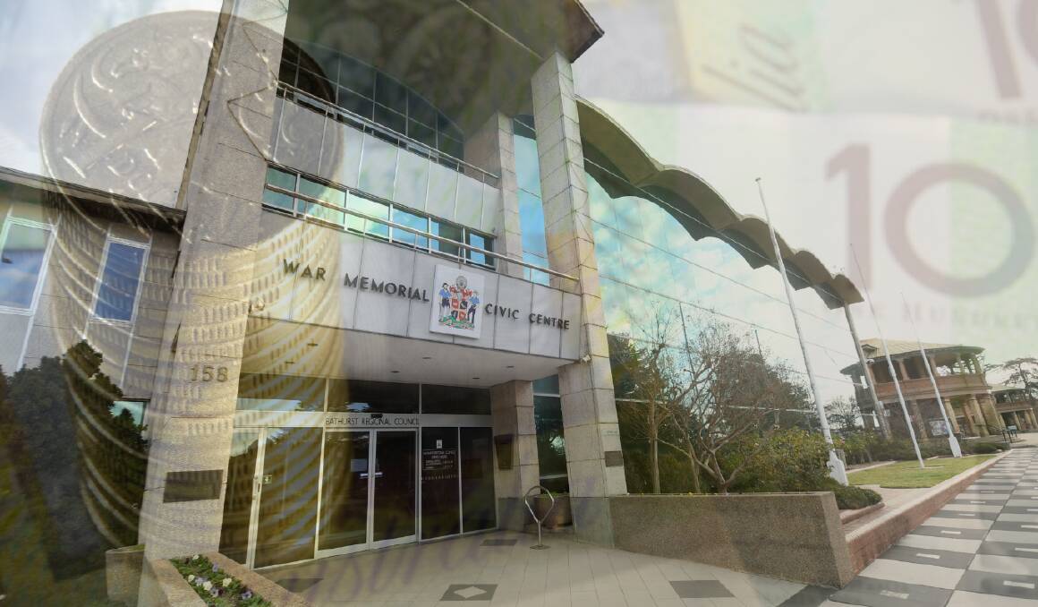 The Bathurst civic centre with an image of money overlaid. Picture file