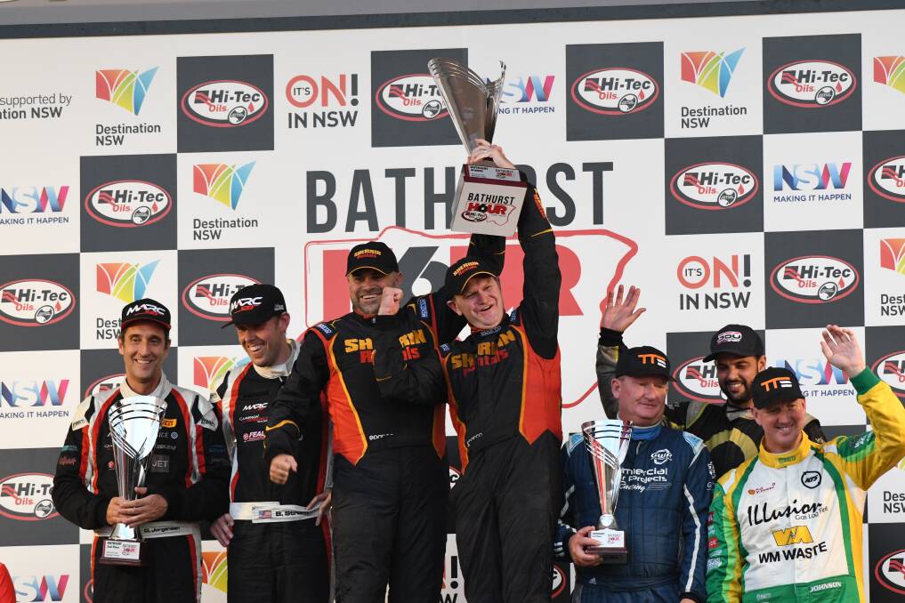 AMAZING RACE: Iain and Grant Sherrin claimed outright victory in the third running of the Bathurst 6 Hour on Sunday after a very tough battle. Photo: CHRIS SEABROOK