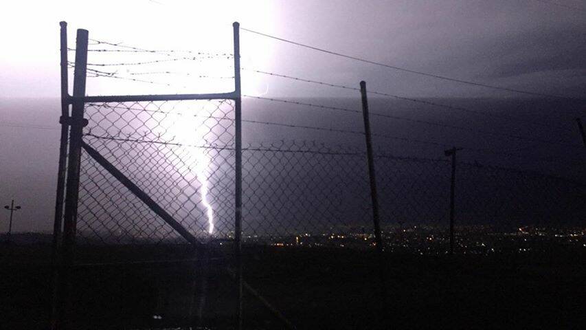 STORMS: Lightning strikes were seen across Bathurst on Sunday night, with this one captured from Mount Panorama. Photo: AARON JOHN WALKER