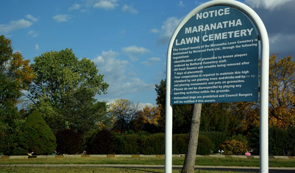 CEMETERY RULES: A sign at the entrance to Bathurst Cemetery states that unleashed dogs are prohibited. 