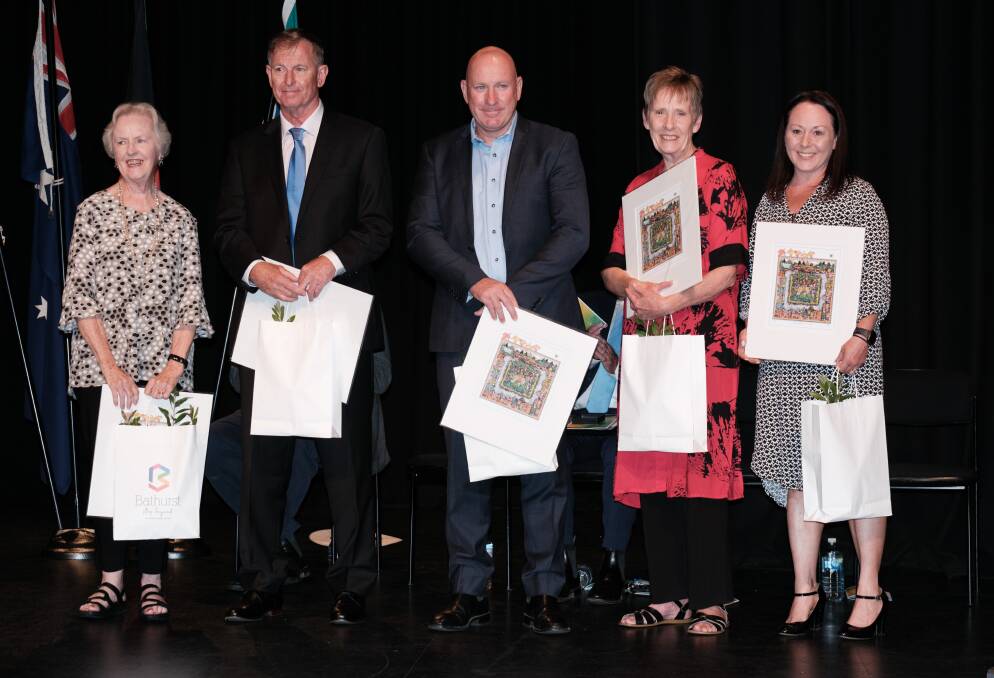 Bathurst's 2024 Living Legends inductees Kaye Price, Warren Hickey, Dean Oxley, Janet Page OAM and Vanessa Pringle. Picture by James Arrow