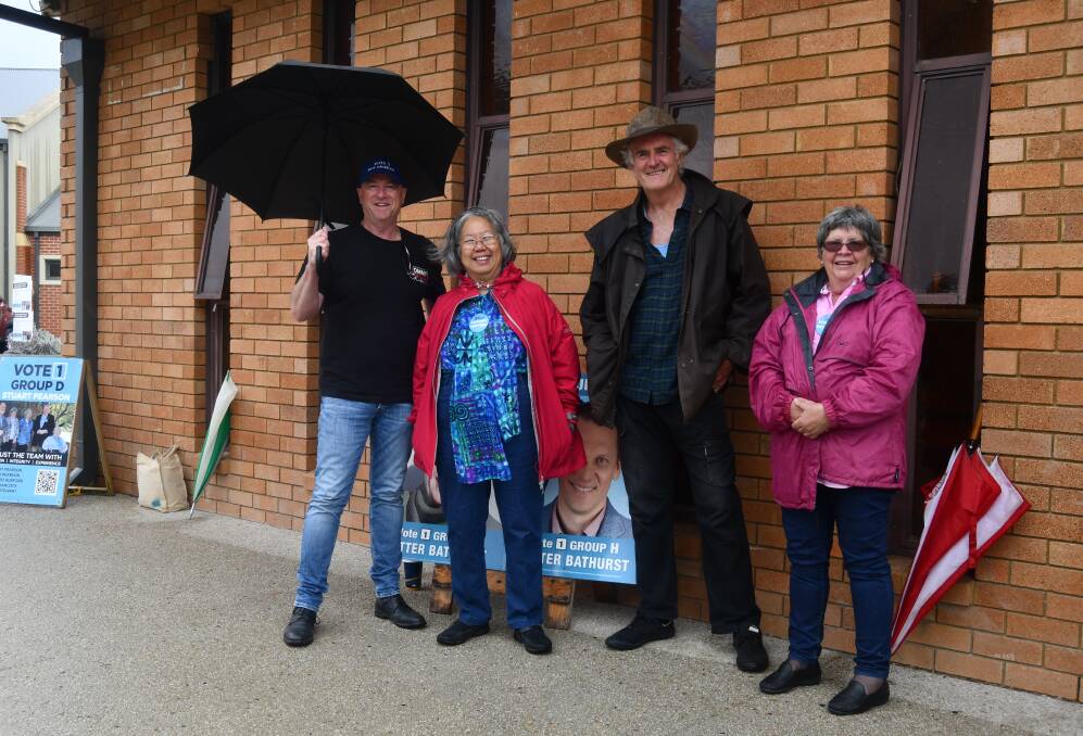 CANDIDATES: Nick Packham (Group G), Ingrid Pearson (Group D), John Fry (Group B) and Diana Stewart (Group D) at pre-poll on Friday morning. 