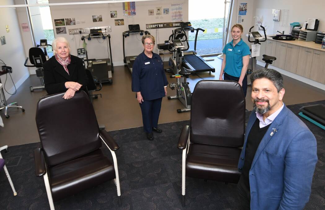NEW CHAIRS: Former Rotary district governor Irene Jones, community health nurse Cate Horsburgh, physiotherapist Laura Bennett and Rotary Club of Bathurst Daybreak president Robert George. Photo: CHRIS SEABROOK 080520chairs