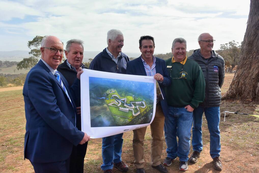 Robert 'Stumpy' Taylor (second from left) with then mayor Graeme Hanger, member for Bathurst Paul Toole and other members of the Mount Panorama Second Circuit Action Group in 2018. 